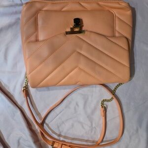 Peach Quilted Crossbody Bag